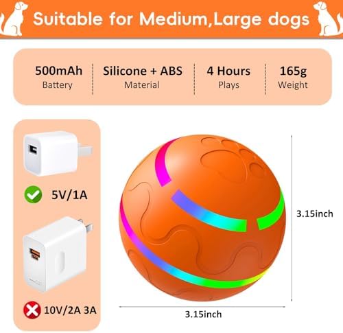Interactive Dog Ball, Smart Interactive Dog Toys, Automatic Moving Vibrating Bouncing Pet Ball for Medium and Large Dogs, TPU Material, Rechargeable and Waterproof