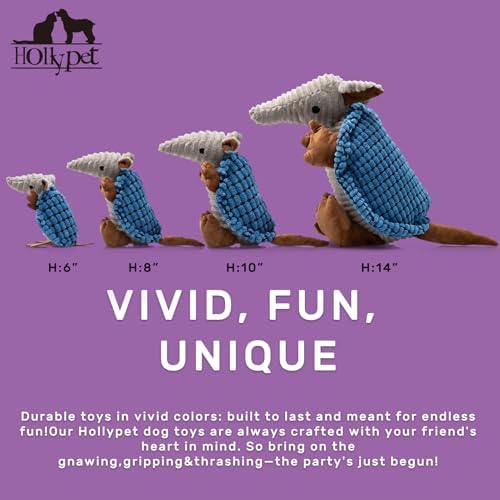 Hollypet Armadillo Squeaky Dog Toys for Medium Large Dogs, 10"