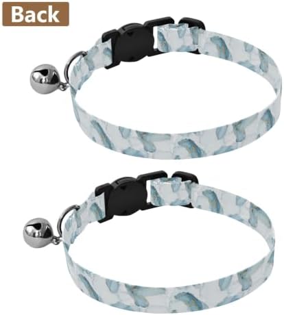 2 Pack Cat Collars Marble Blue White Gold Bell Collar for Small Dogs, Adjustable 10.6 to 17.1 Inches