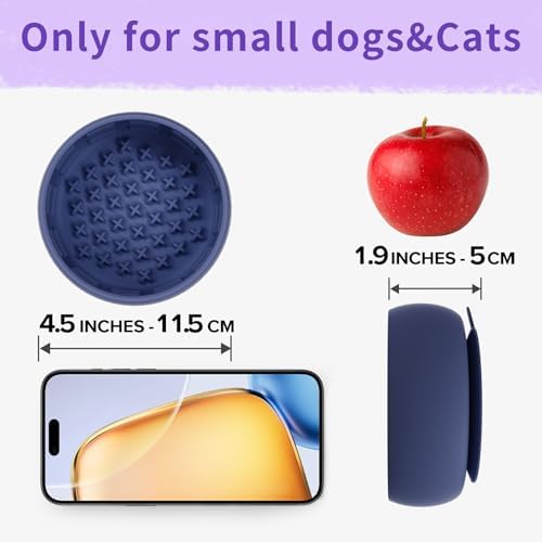 Deep Blue Lick Mat for Dogs & Cats - Anxiety Relief Slow Feeder Dog Bowl with Strong Suction - BPA-Free Silicone Puzzle Feeder for Calming, Enrichment & Stress-Free Grooming(Only for Small Dogs)
