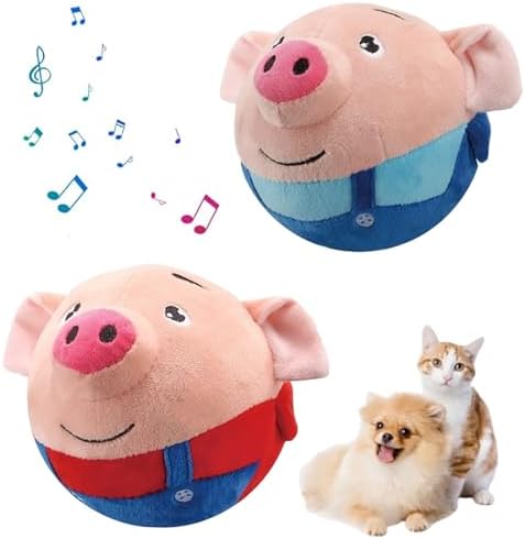 Active Moving Pet Plush Toy, 2026 Interactive Dog Toys Talking Moving Dog Ball Toy Washable Cartoon Pig Plush Sound Electronic Herding Ball for Dogs Shake Bounce Boredom Toys (Pink+Blue Pig)