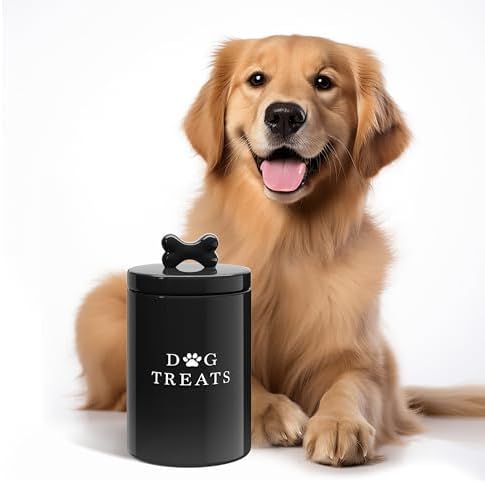 Barnyard Designs Ceramic Dog Treat Container with Airtight Lid (Black)
