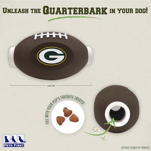 Pets First NFL Green Bay Packers Football Treat Dispensing Toy for Dogs and Cats, Rubber Ball, Interactive Fun, Natural Rubber