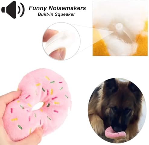 Small Dogs Puppy Squeaky Dog Toy,4-Pack Donut Shaped Interactive Pet Toys,Soft Plush Squeak Toy for Small Dog Exercise (3 Colors)