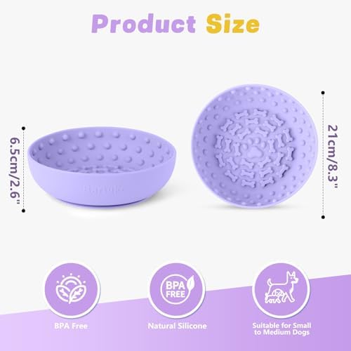Dog Lick Bowl, Silicone Slow Feeder Dog Bowl with Strong Suction, Purple