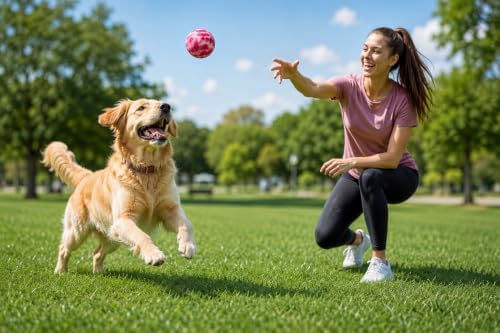 Strong Dog Ball Toy for Aggressive Chewers, Dog Pet Ball Toy for Small and Medium Dogs, Durable Fetch Toy Ball, Puppy Enrichment & Outdoor Training (Pink Camouflage)