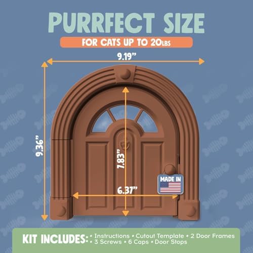 Purrfect Portal Meow Manor® Cat Door Interior Door - No-Flap, Fits Cats Up to 20 lbs, Easy DIY Setup, No Training Needed, Brown