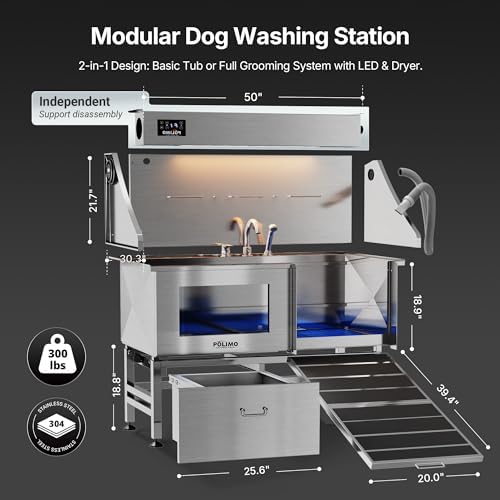 Dog Washing Station with Pet Dryer, 304 Stainless Steel Pet Wash Sink