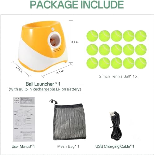 MEKAPLE Automatic Dog Ball Launcher, Dog Ball Thrower with 15 Mini Tennis Balls Sizing 2 Inch and Mesh Bag, Interactive Dogs Toys Tennis Balls Launcher for Small Dogs with 3 Distance Settings
