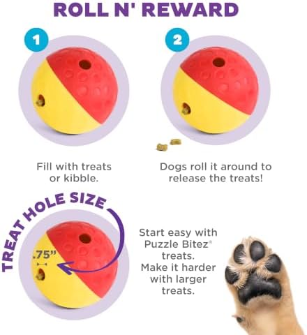 Outward Hound Nina Ottosson Treat Tumble Dog Toy Puzzle Ball, 5.8" | Level 1 Easy, Food-Dispensing Ball, Holds 1 Cup Kibble or Treats, No BPA, Interactive Enrichment, Dogs & Puppies