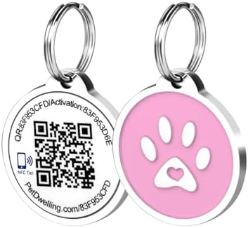 Pet Dwelling Smart QR + NFC Pet ID Tags for Dogs – Durable & Waterproof – Smart Pet Tags with AI-Powered Instant Scan Alerts & Free Online Profile (Purple Paw)