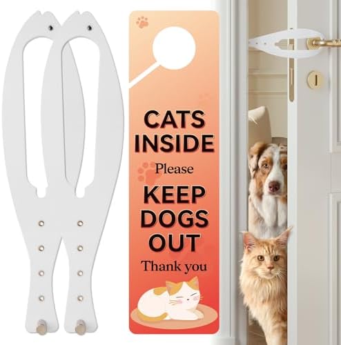TGIOW Cat Door Latch, Cat Door Stopper Keep Open 2.5-6", 2 Pcs, White | Keep Dogs Out of Litter Box and Food, Door Prop for Cats with 5 Adjustable Sizes, Door Plate Included, Pet Gate Alternative