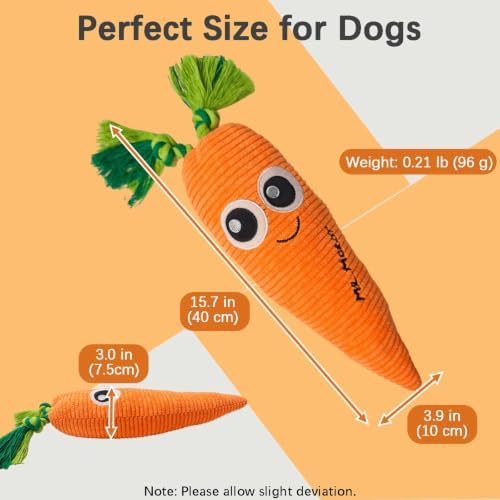 Orange Carrot Squeaky Plush Dog Chew Toy, 15.7 in Durable Rope Toy