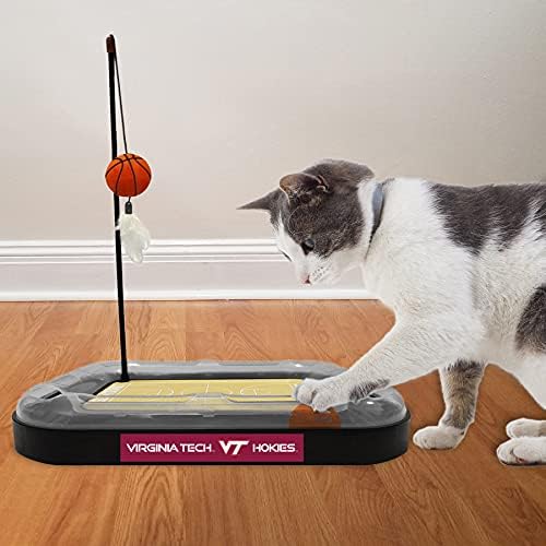 Cat Scratch Toy NCAA VIRGINIA TECH Hokies REVERSIBLE Basketball Court Felt/Cardboard Cat Scratcher Toy. Interactive Cat Ball Bell in Tracks. 6-in-1 CAT TOY Cat Wand Poll CATNIP-FILLED Plush Basketball