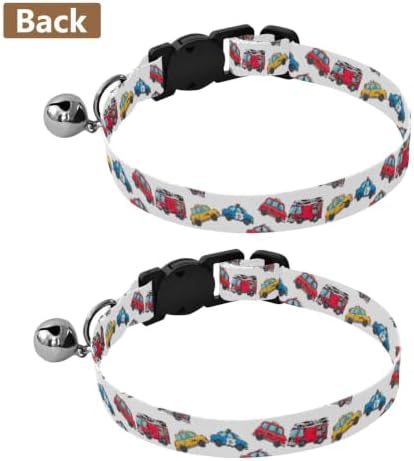 Colorful Cartoon Vehicles Trucks Easy to Wear Pet Collars 2 Pack Collars for Cats