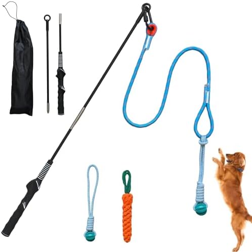 Flirt Pole for Dogs, Tether Tug Outdoor Dog Toy, Interactive Toys for Large Breed & Puppies, Agility Training Equipment, Durable Rope Toy with Chew Ball, Exercise & Training Tool