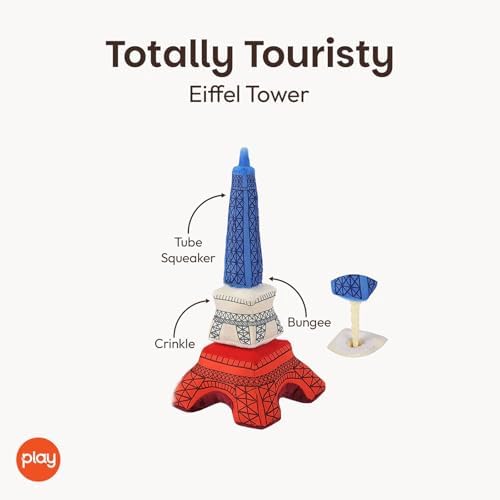 P.L.A.Y. Plush Dog Toys - Totally Touristy, Landmark Themed Durable Squeaker Chew Toy for Puppies & Small Dogs - Machine Washable, Recycled Materials (Eiffel Tower, X-Small)