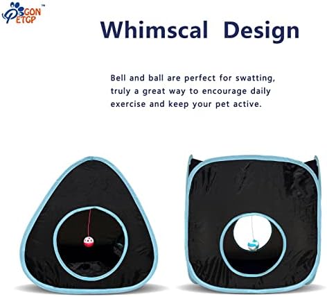 GONPETGP Cat Tunnels for Indoor Cats with Cube Tent Toys Combo, Pop Up Collapsible Crinkle Interactive Peek Hole, Cat Tube with Play Ball and Bell for Kitten, Puppy, Kitty, Rabbit - Set of 3