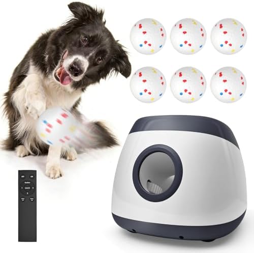 Automatic Dog Ball Launcher for Large Dogs, Machine Ball Thrower for Dogs, with 6 Pack 2.5" Balls (Grey), Interactive for Boredom, Mental Stimulation Toys