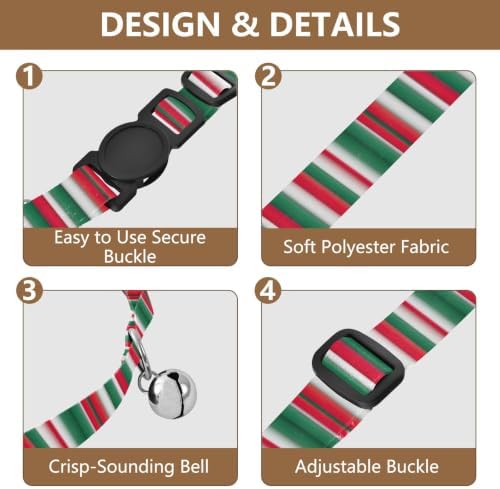 Vertical Stripes Green Soft Polyester Pet Collar, 2 Pack Breakaway Cat Collars with Bell