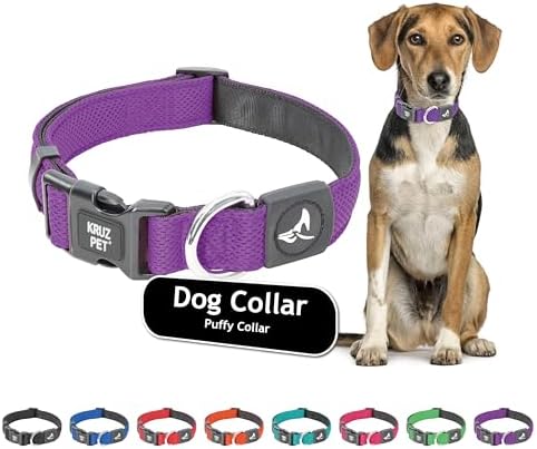 Kruz Dog Collar for Large Dogs (Width- 1.5", Neck - 20.5"-31.5") Adjustable Pet Neck Band with Comfortable Soft Padding, Lifetime Durability, Heavy-Duty O-Ring (Amethyst, X-Large)