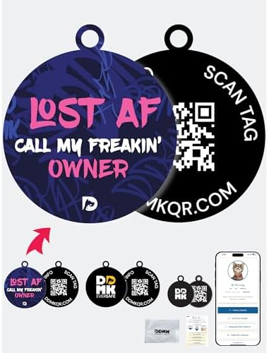 DDMK Smart Pet Tag Set | Includes 3 Tags | QR Code for Instant Alerts | Custom Pet Profiles | Durable & Waterproof | No Subscriptions or Fees |28-Lost AF Call My Freaking Owner