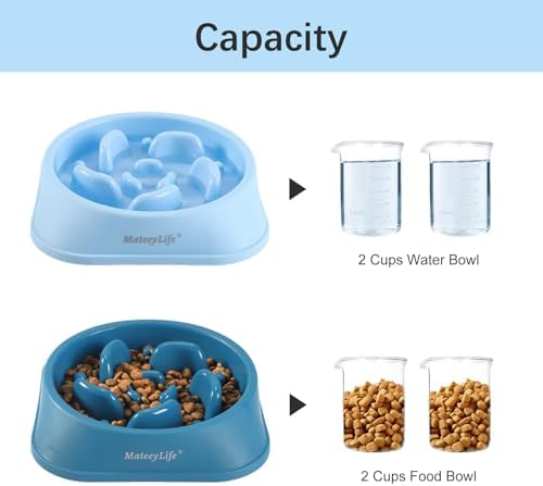 MateeyLife 2-Pack Slow Feeder Dog Bowls, 2 Cups, Dog Puzzle Feeder Bowl