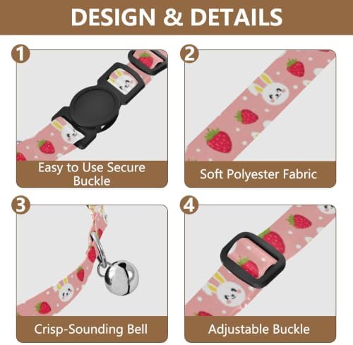 Cute Rabbits Strawberries Cats Collar 2 Pack for Kitten Adjustable Length 10.6" to 17.1"