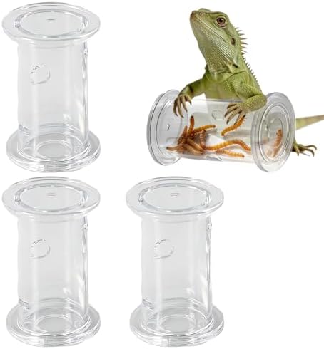 Reptile Treat Feeder Toy 3 Pack,Rolling Clear Insect Dispenser for Lizards, Geckos, Bearded Dragons & Small Reptiles – Interactive Mealworm Feeding Tube for Enrichment and Slow Feeding