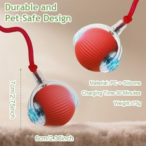 Jiexily Interactive Cat Toys Balls for Indoor Cats, 2025 New Motion Activated Cat Balls with 360° Smart Automatic Rolling Moving for Bored Kitten Pet Cats Dogs (Red)
