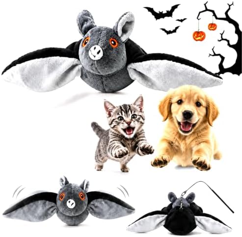 Flying Bat Dog Toy, Flying Bat Toy for Dogs Cats, Flapping Wings Interactive Pet Toy, Realistic Flight Motion and Chirping Sound, Indoor Chase Toy for Exercise, Play and Boredom Relief