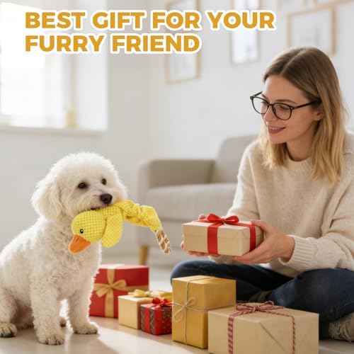 Mihachi Squeaky Dog Toys, Plush Stuffed Puppy Toys with Crinkle Paper-Tug of War Dog Toys for Small, Medium and Large Dogs Duck Interactive Squeaky Pet Toys to Keep Them Busy, Cute Duck