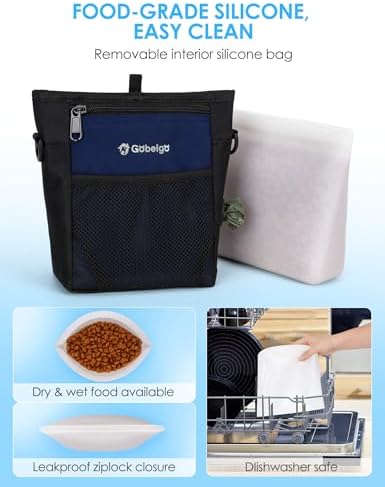 Gobeigo 4 Cup Dog Treat Pouch with Silicone Insert Bag& Clicker(Navy Blue)