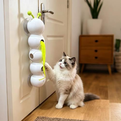 Caterpillar Cat Toy, Interactive with Worm Design, Automatic Cat Toy with Motion Sensor, Replaceable Tails Bite Resistant USB Rechargeable Teaser with Suction Cup,Indoor Cats for Daily Play