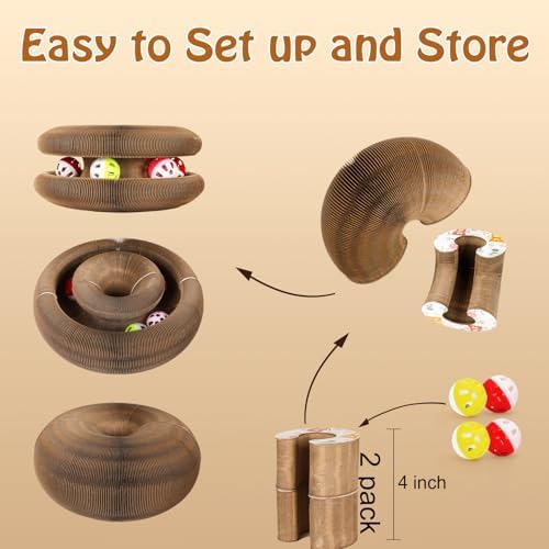 2 Pack Interactive Cat Toys & Cardboard Cat Scratchers, Round Tracks