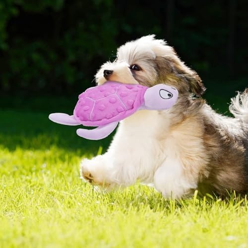 Squeaky Sea Turtle Plush Dog Toy - Durable, No Stuffing (Purple)