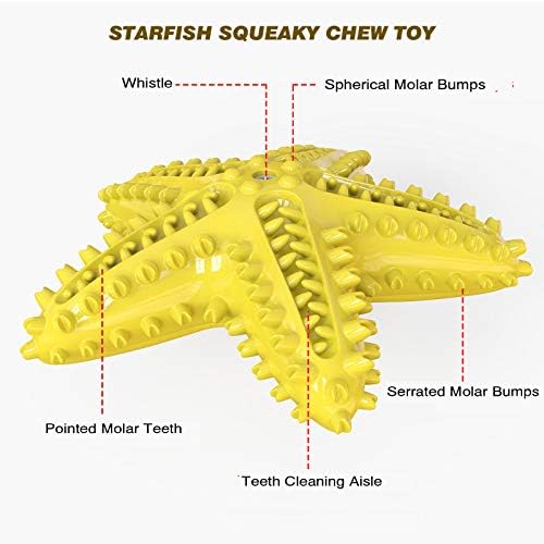 Squeaky Dog Toys - Starfish Natural Teeth Cleaning Toy for Small & Medium Dogs - Yellow