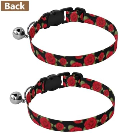 Red Roses Green Leaf Black Puppy Collar 2 Pack Cat Neck Collar Adjustable 10.6 to 17.1 Inches