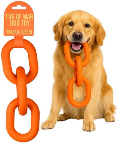 Doug's Dog Supplies Chain Link Tug Toy, Tug Toys for Dogs, Rubber Chain Toy for Tug of War (Orange)