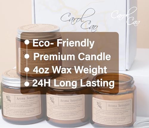 Candles for Home Scented, 4 Pack 16 Oz Candles Gifts for Women,Soy Scented Candles,Lavender Fresh Rose Long Lasting Aromatherapy Amber Candle Set for Women Men Birthday Christmas