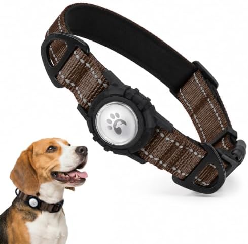 Padded Dog Collar with Waterproof Holder Compatible with Airtag