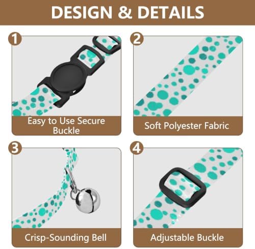 2 Pack Pet Collar Dots Teal Turquoise White Dog Collar with Bell, Adjustable 10.6 to 17.1 Inches