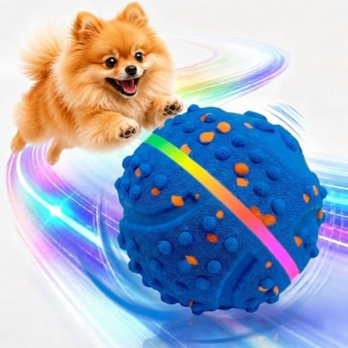 SUREMAX Interactive Dog Toys for Aggressive Chewers, LED Smart Dog Ball 0.6in Thickened E-TPU, Motion Activated Bouncing Balls for Dogs to Keep Them Busy, Indestructible Pet Toy (Blue)