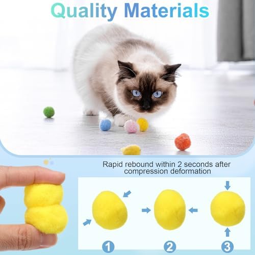 Cat Toy Pom Ball, Interactive Cat Ball Toys Fuzzy Pompoms (Plush, 1.2Inch, 30Pcs, Yellow Tones) for Kittens Pet Enrichment Training Play Indoor