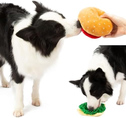 Cheeseburger Snuffle Toy, Interactive Enrichment Plush Toy with Squeaker, Treat-Hiding Pockets