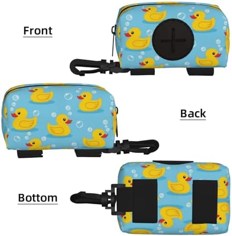 Dog Poop Bag Holder Zippered Pouch Yellow Rubber Ducks Soap Bubbles Blue for Walking, Hiking, Running And Traveling