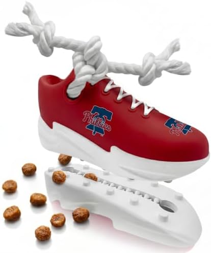 MLB Philadelphia Phillies Cleat Sneaker Spike Dog Toy, Baseball Treat Dispenser Chew Toy for Dogs, Interactive Rope Tug Toy, Slow Feeder Natural Rubber Dog Toy with Official Team Logo