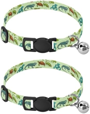 Cute Lizards Metal Bell Included Small Dog Collar 2 Pack Collars for Cats
