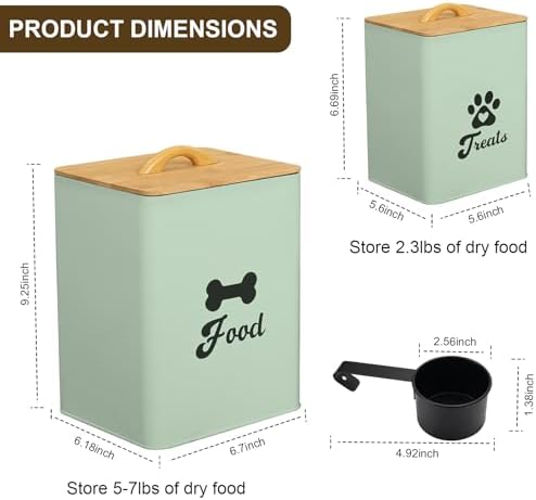 Dog Treat Container 2PCS, Dog Food Storage Container with Lids Airtight, Dog Treat Jars for Kitchen Counter-7+3Lbs (Saga Green)