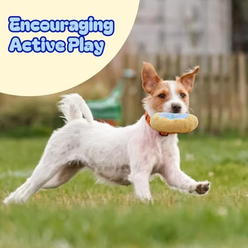 Blue Donut Squeaky Dog Toy – 6 Inch Soft Plush Toy with Built-in Squeaker, Cute Donut Design for Chew, Fetch & Interactive Play for Small to Medium Dogs